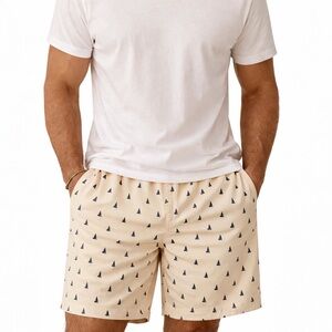 NWT Spicy Tuna XL Light Yellow Sailboat Swim Trunks Drawstring Beach Shorts